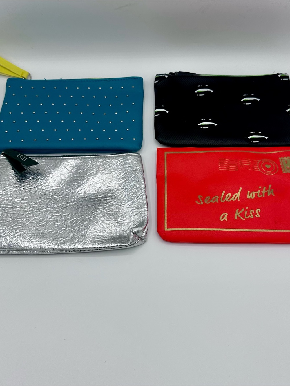 ipsy Cosmetic Pouch Set - Teal, Black, Silver, Red (1331)